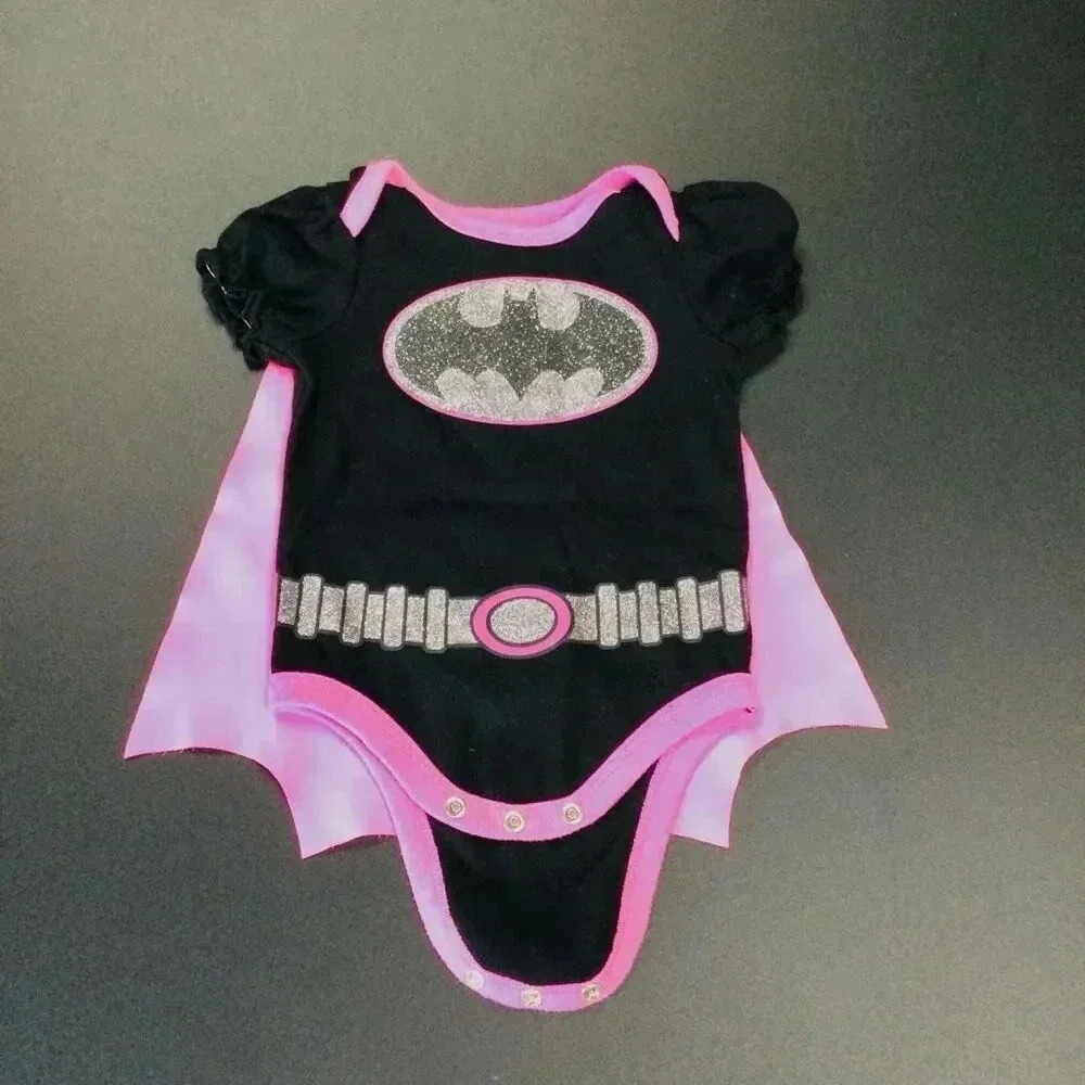 DC Comics Batman Kids Black Pink Glitter Logo Cape‎ Romper Costume 0-3M